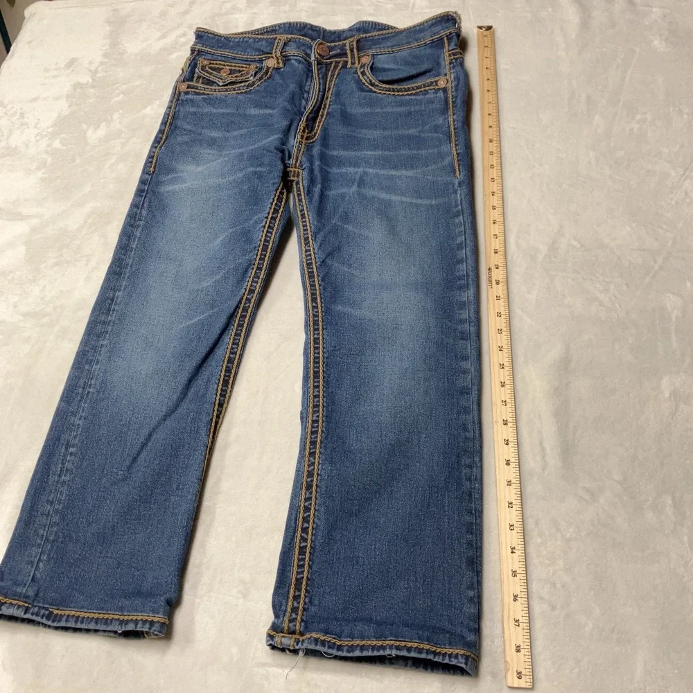 True Religion Rope Stitch Jeans Relaxed Straight Flap Pocket 34 Fit 36x28 USA